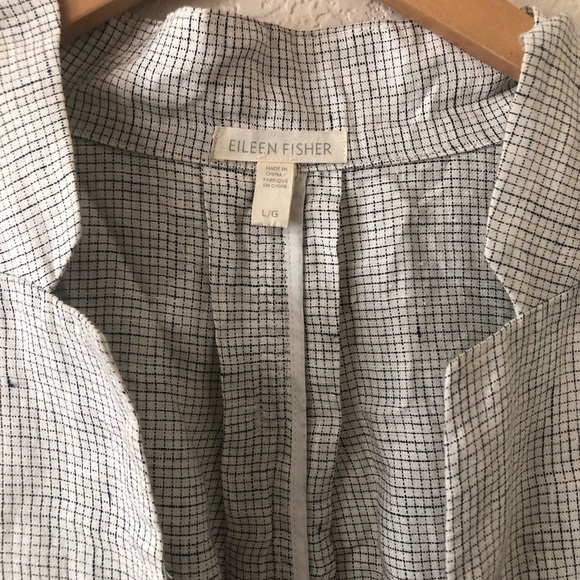 Eileen Fisher Organic Linen Slub Check Soft White Jacket - Size Large - Picture 2 of 6